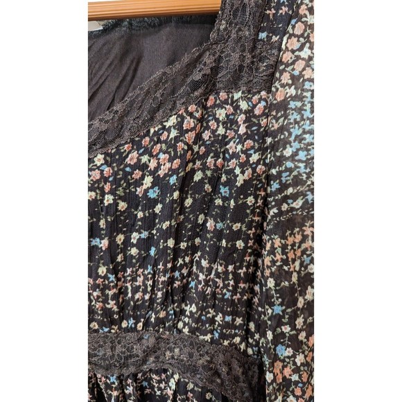 BLU PEPPER WOMEN'S BROWN FLORAL LACE DRESS LONG SLEEVE SZ SMALL - Picture 4 of 7